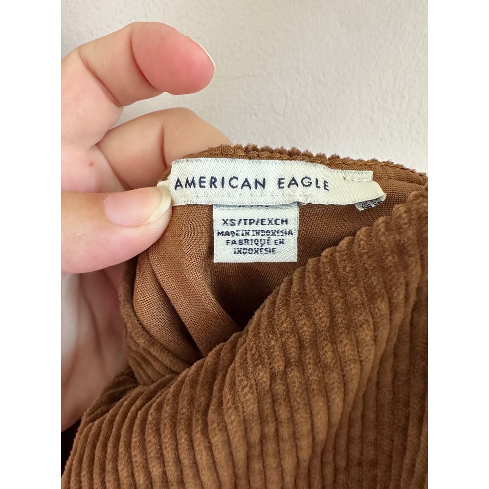 American Eagle Brown Corduroy Pinafore Mini Dress Womens XS Square Neck Jumper - Picture 3 of 7